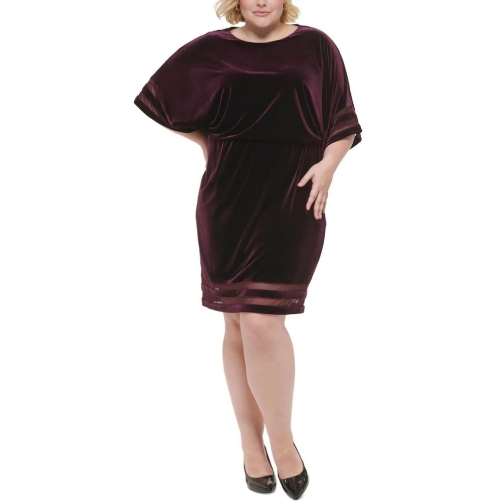 NWT Jessica Howard 22W Eggplant Velvet Sheath Dress Classy Bn-3050